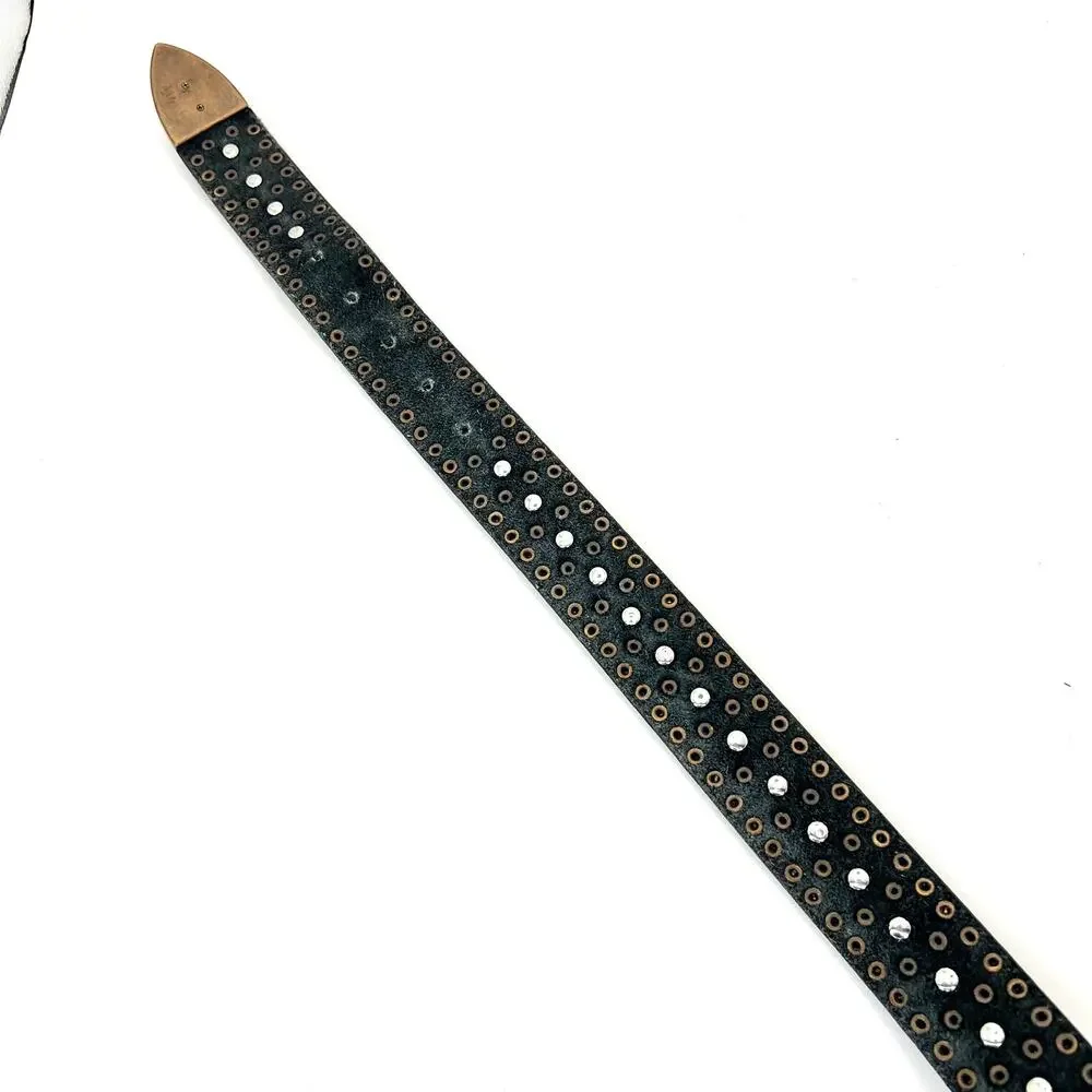 Western Studded Belt Large Buckle Turquoise Copper Studs Croc Embossed